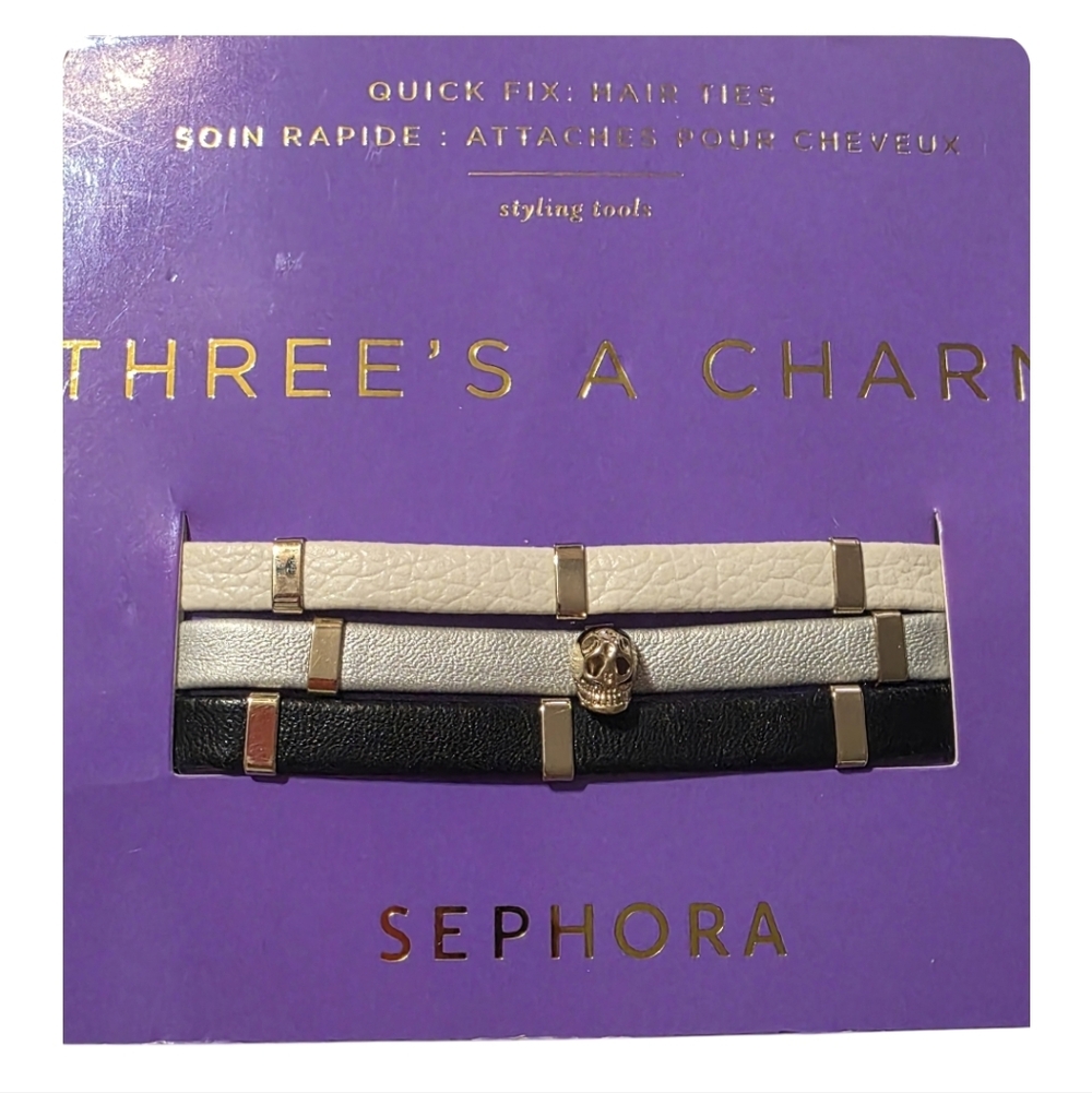 Sephora Three's a Charm Black Silver White Hair Ties